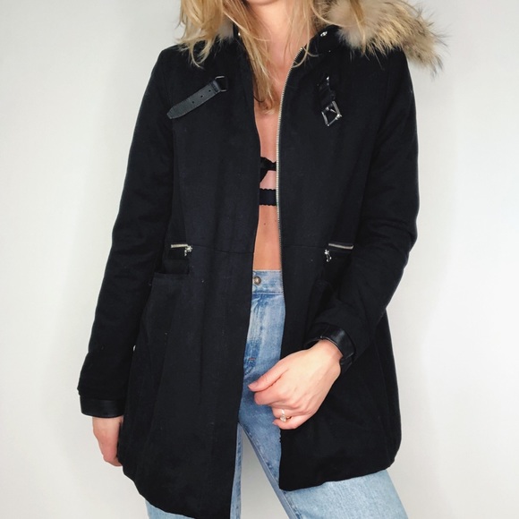 Maje Jackets & Blazers - MAJE | Raccoon Fur Hooded Parka Jacket Black S/M